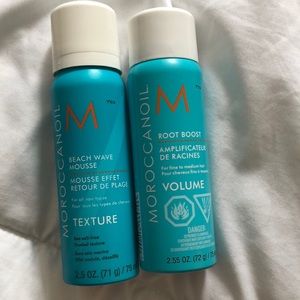 Moroccan Oil travel size root boost and Beach Wave Mousse
